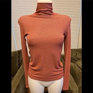 Express turtleneck long sleeve orange metallic